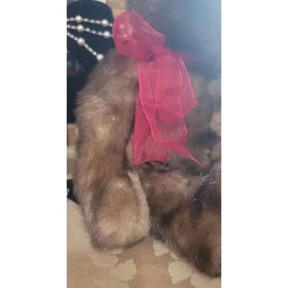 Gund Teddy Bear Mink faux fur PLUSH MINT condition 16" Soft minky fur Gund w Red - Picture 11 of 12